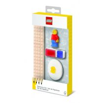 Zestaw szkolny LEGO: Minifigurka, 4 ołówki, klocek do mocowania, temperówka, gumka do ścierania