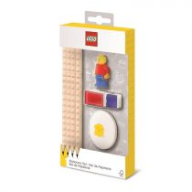 Zestaw szkolny LEGO: Minifigurka, 4 ołówki, klocek do mocowania, temperówka, gumka do ścierania