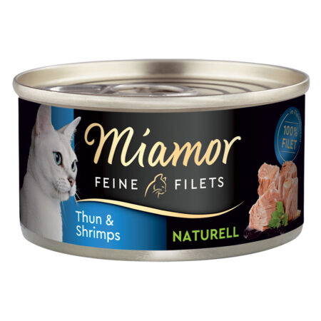 Miamor Feine Filets Naturelle, 6 x 80 g - Tuńczyk z krewetkami