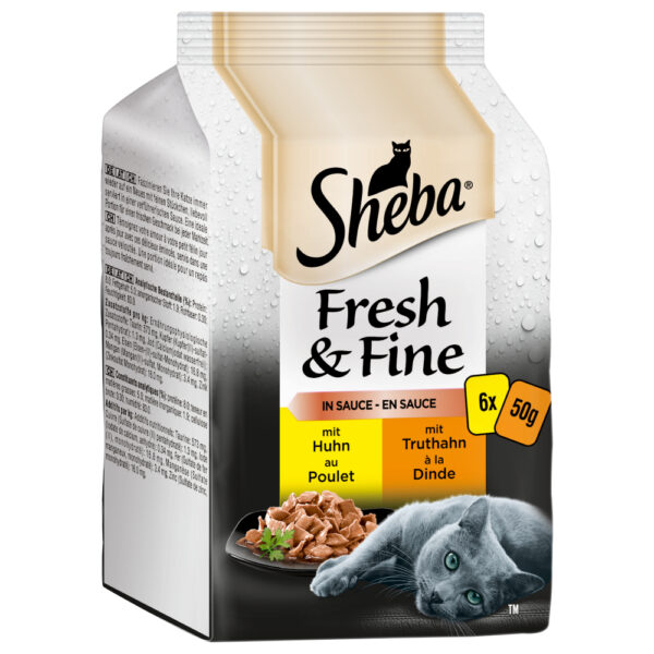 Korzystny pakiet Sheba Fresh & Fine, 12 x 50 g - Kurczak i indyk w sosie