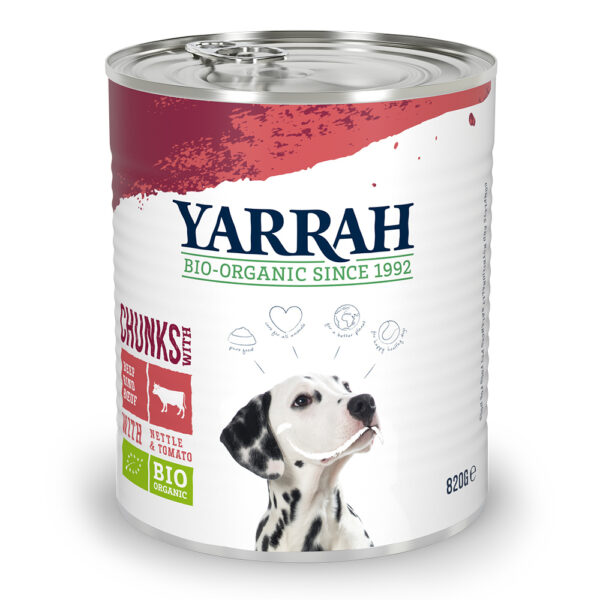15% taniej! Yarrah Bio, karma mokra, różne rodzaje - Z  biokurczakiem, biowołowiną, biopokrzywą i biopomidorami, 6 x 820 g