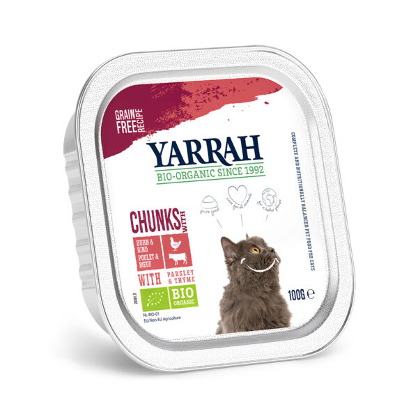 Korzystny pakiet Yarrah Bio kawałeczki w sosie, 12 x 100 g - Biokurczak z biowołowiną