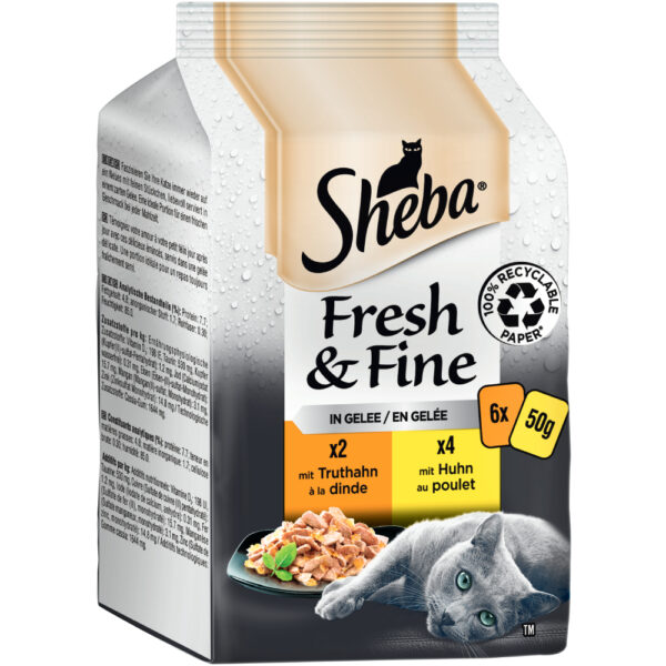 Korzystny pakiet Sheba Fresh & Fine, 12 x 50 g - Indyk i kurczak w galarecie